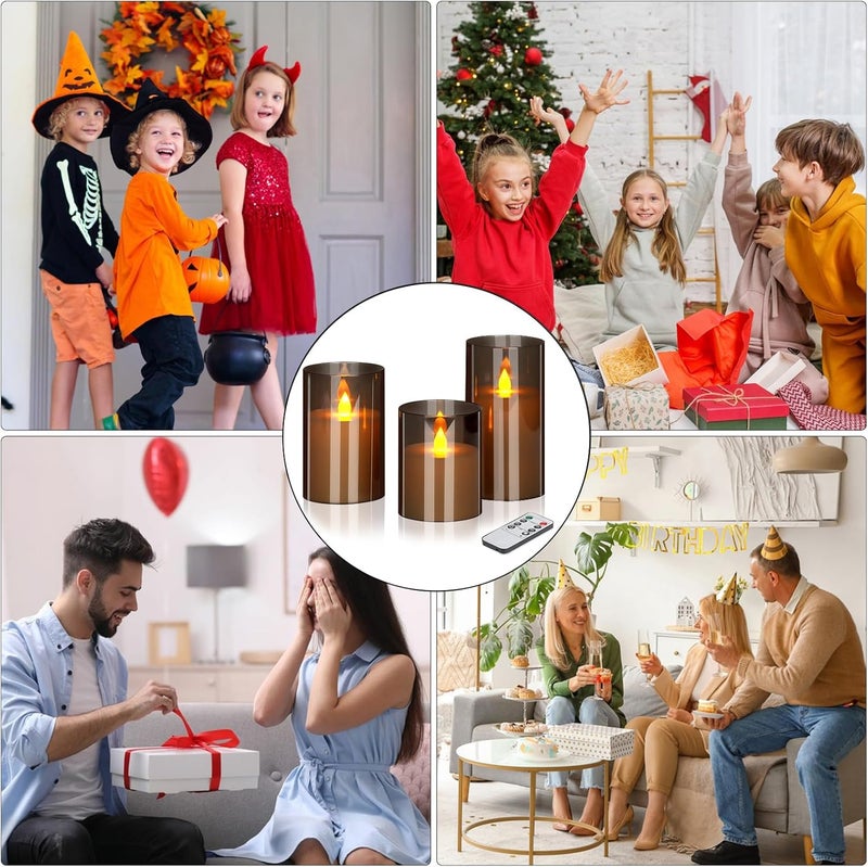 wemarry Flameless Candles 4" 5" 6" Set of 12 Acrylic Glass Pillars 3" Diameter Battery Operated Flickering Candles Include 10-Key Remote with Timer Function 400+ Hours (Gray, 12 Pack) - Image 3